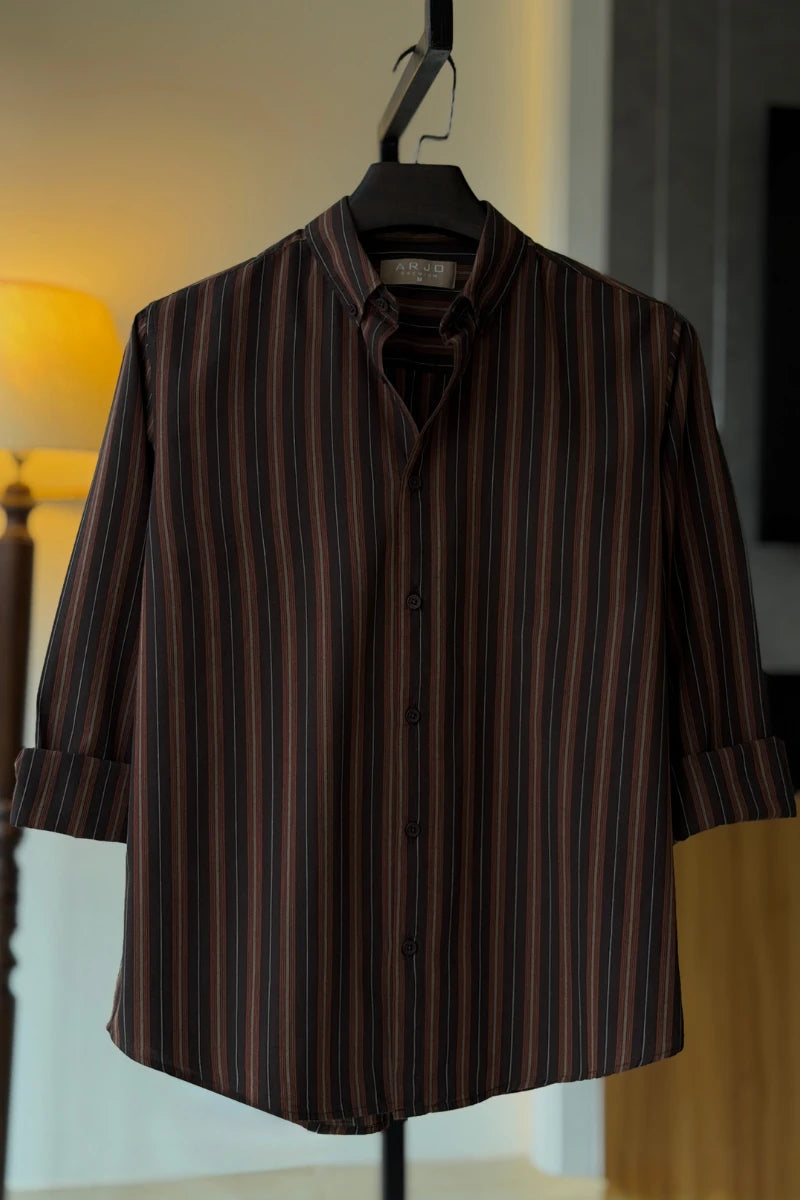 Black With Rust Brown And White Stripes Shirt