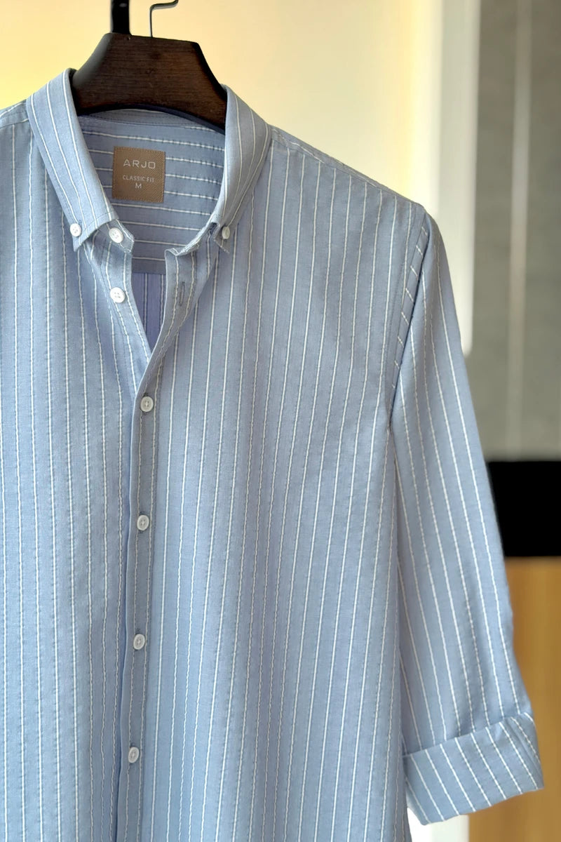 Dusty Blue With White Stripes Shirt
